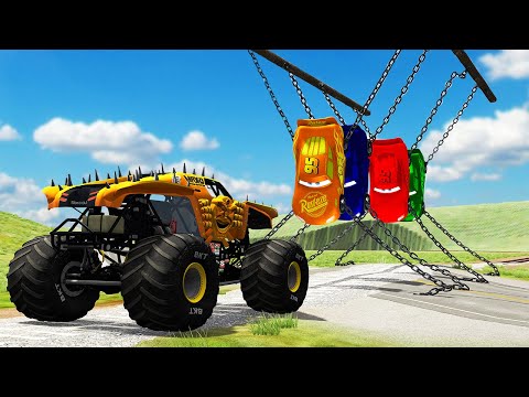 MONSTER TRUCKS VS 4 COLOR LIGHTNING MCQUEEN ESCAPE MISSION STORY