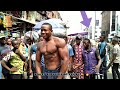 Street Bodybuilding cruise @Docemu Market Street, Lagos Nigeria. muscle flex outside was amazing