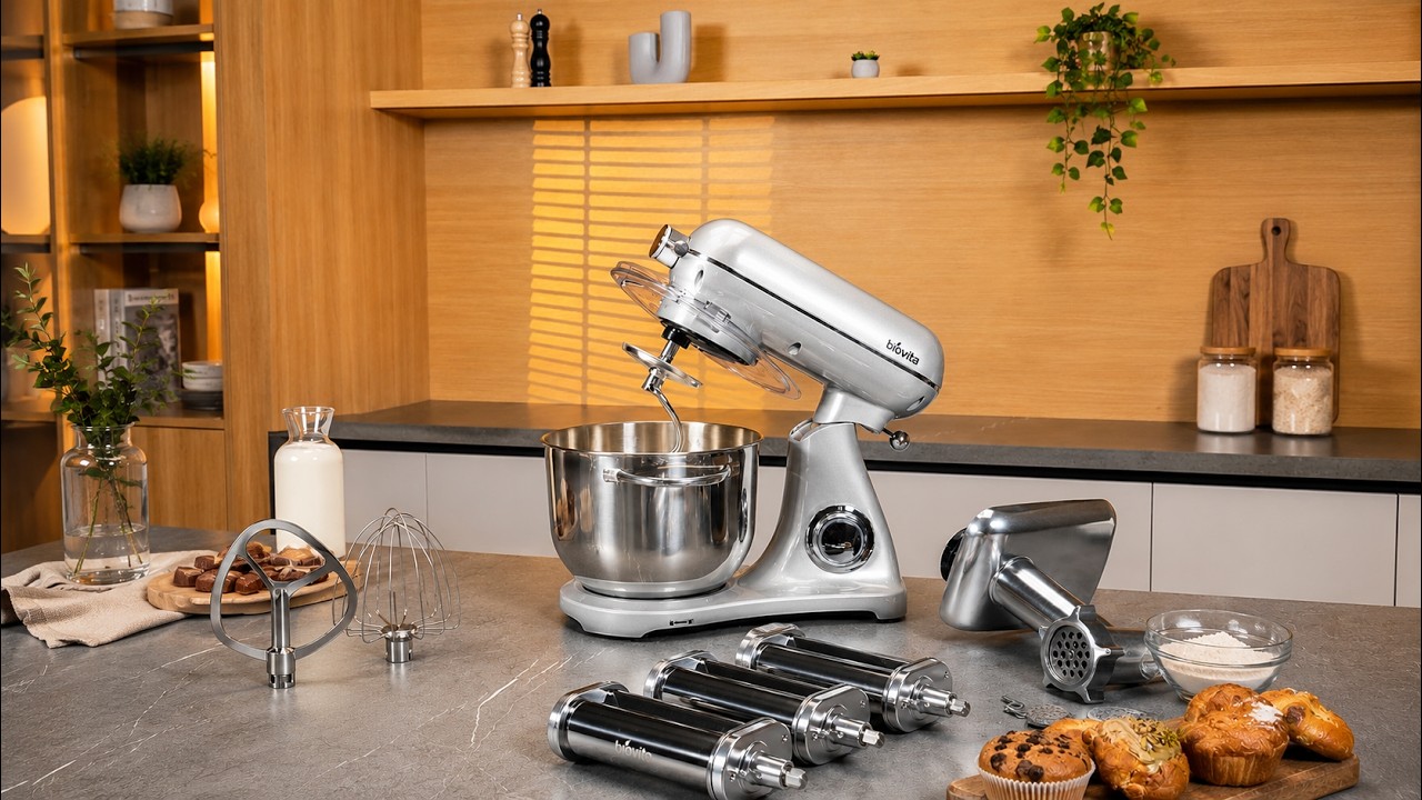 Mixer cu bol, 6 L, Motor silențios cu inducție, 1000 W, din Aluminiu, MB-1800-LUX, Rosu