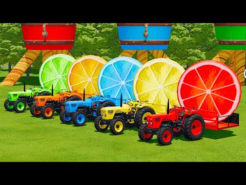 LOAD AND TRANSPORT GIANT ORANGE SLICES WITH MINI DEUTZ FAHR TRACTORS - Farming Simulator 22
