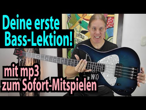 Learn bass: First bass lesson for beginners, including practice with a backing band, correct hand...