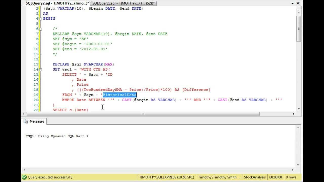 TSQL: Using Dynamic SQL Part 2