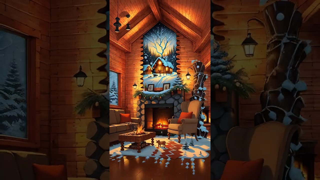 Free Stock Videos - AI animation - a winter cabin with fireplace