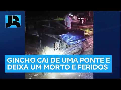 Mulher morre e cinco pessoas ficam feridas após guincho cair de uma ponte em rodovia de Goiás