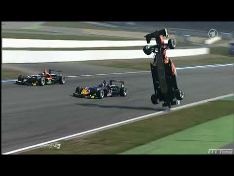 MT89 Formula3 Euroseries 2008 Hockenheim Race1 Lancaster crashes HQ replays [AI Upscaled]