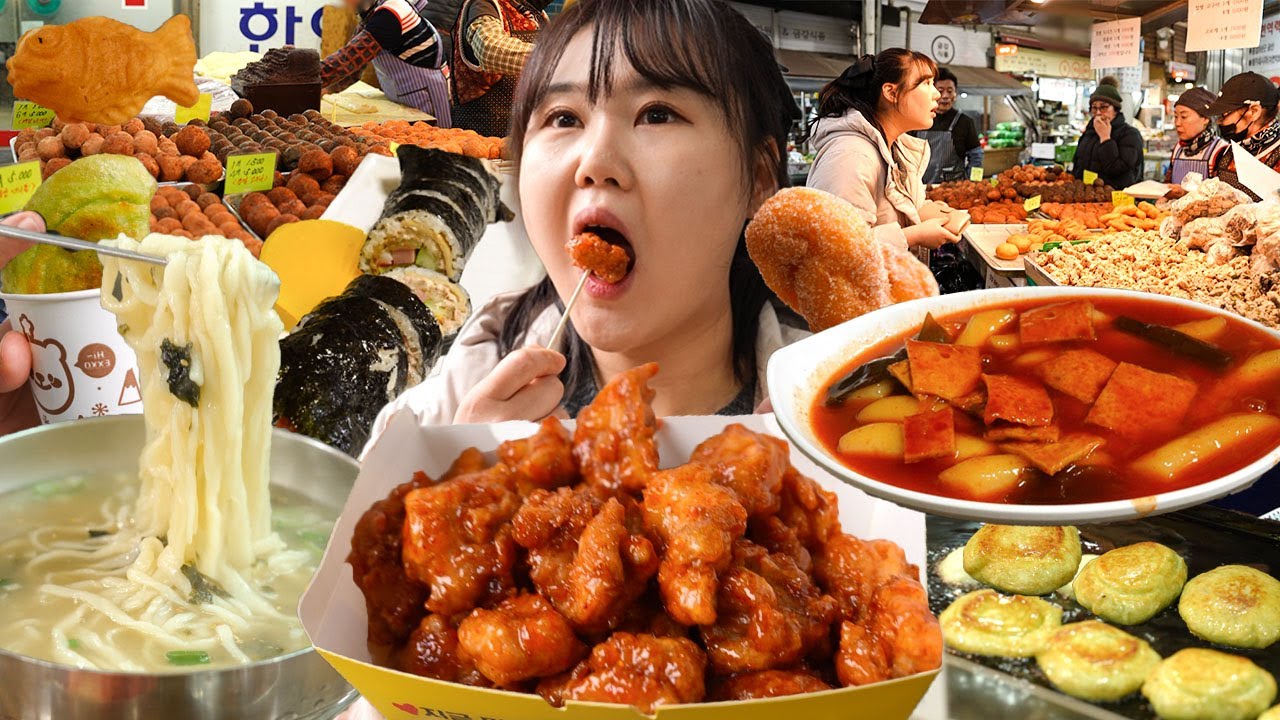 칼국수가 6천원😯가성비 좋은 오산 오색시장 먹방 쑥호떡, 광명 홍두깨 칼국수, 닭강정, 시장 꽈배기, 떡?