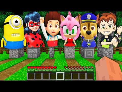 I found SECRET GRAVE Sonic vs PAW PATROL RYDER and BEN 10 Minions in Minecraft WHAT IS INSIDE ?
