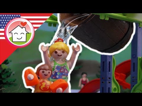 Playmobil English The Big Barrel at the Water Park - The Hauser Family kids cartoons