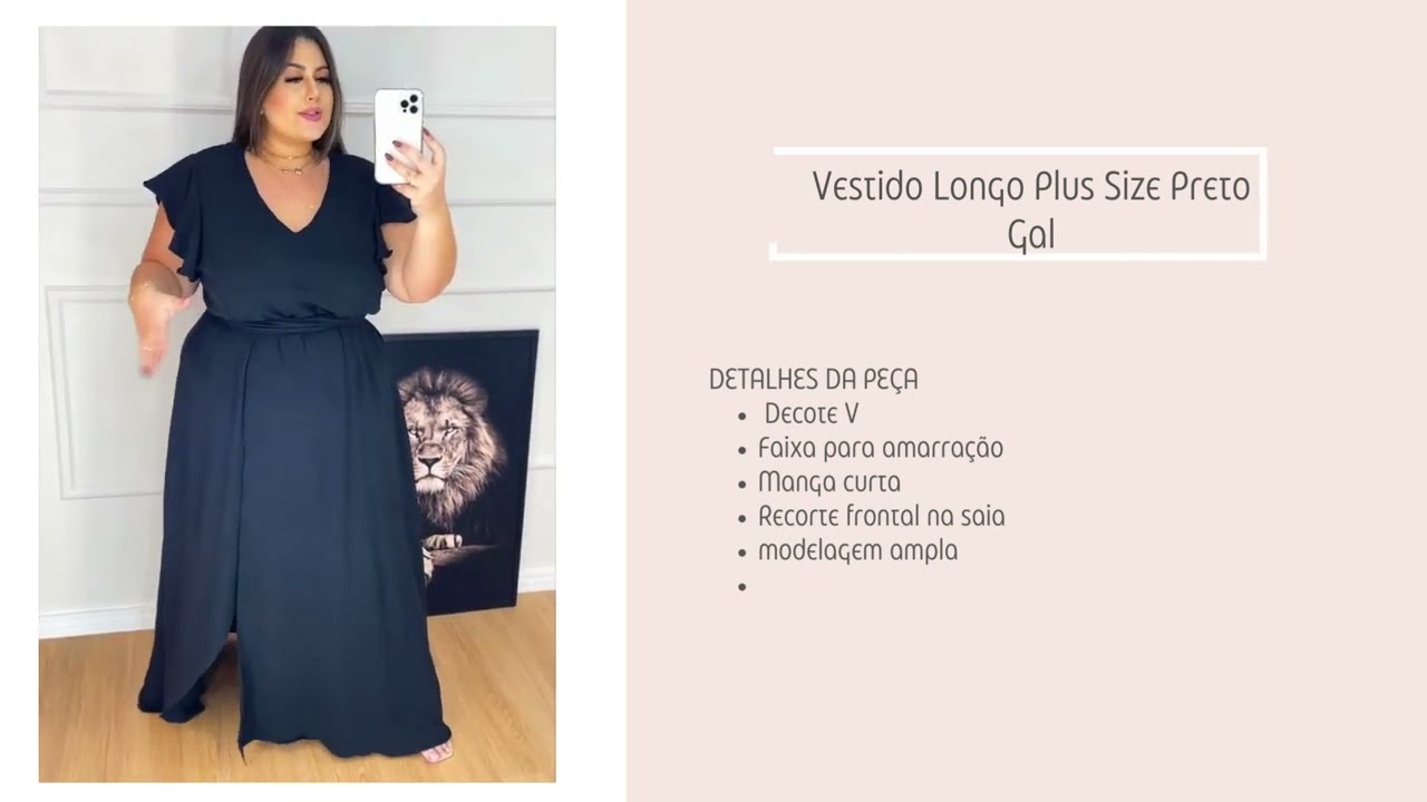 Watch Now Vestido Longo Plus Size Preto Gal Vestido Longo Plus Size Preto Gal