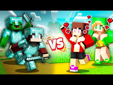 Maizen JJ and Mikey - JJ and Mikey Survived BATTLE with CRAZY GIRLS in Minecraft Survival Challenge