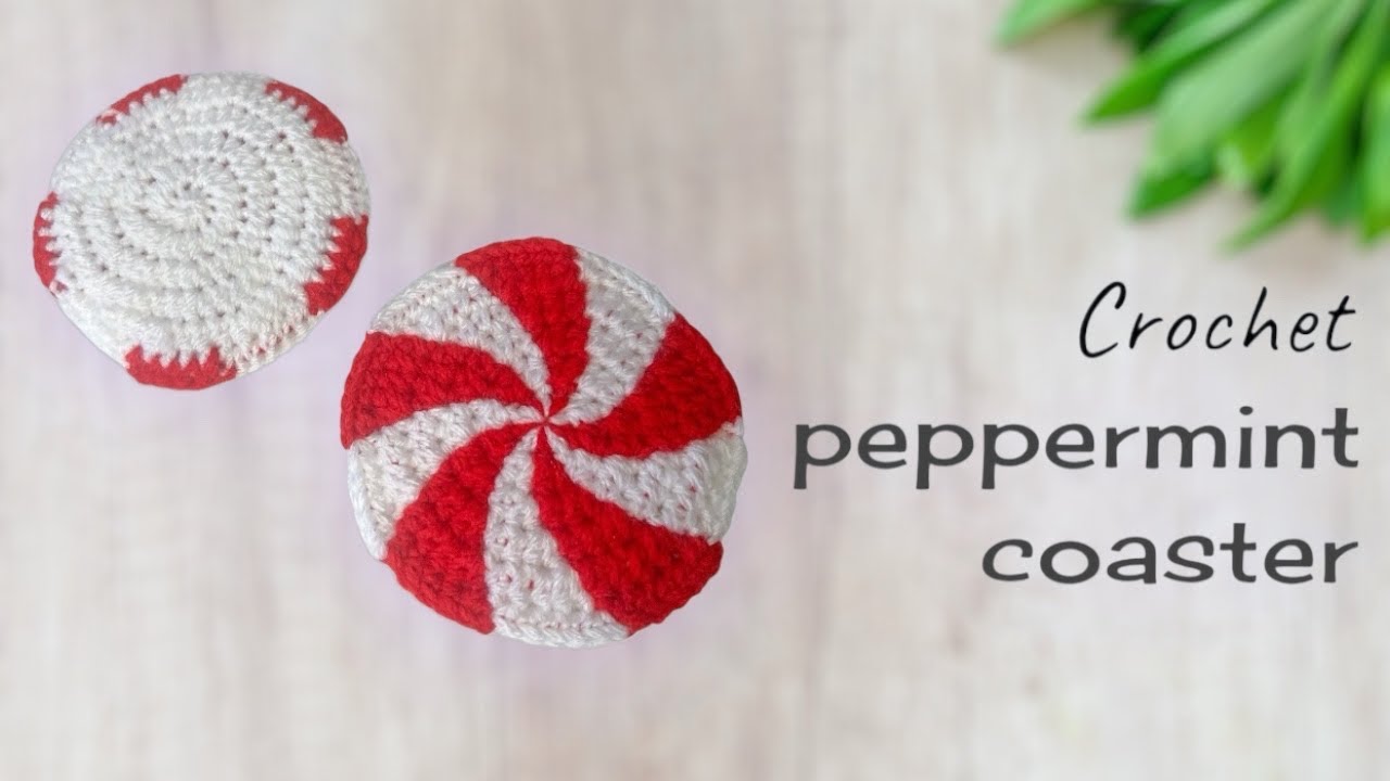 Crochet Pattern Coasters - Peppermint Candy - Crochet Christmas tutorial 