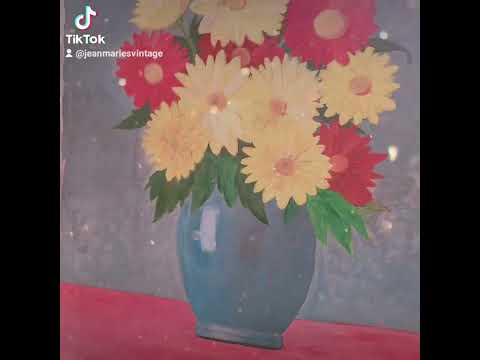 New painting in the shop. #flowers #blueredyellow #mcm #cottagecoreaesthetic #vintagevibes