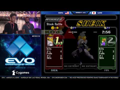 EVO 2018 - Deepak (Sheik) vs Sanne (Fox) - Pools Round 1 - SSBM