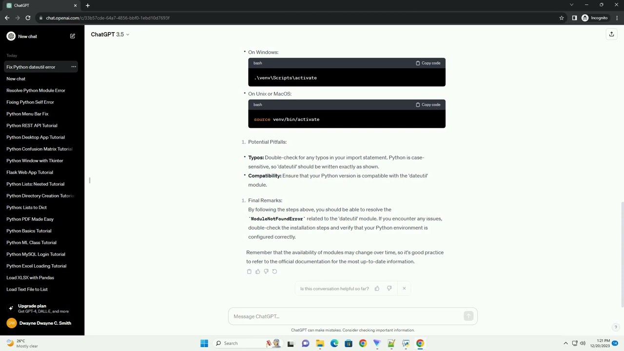 python modulenotfounderror no module named dateutil