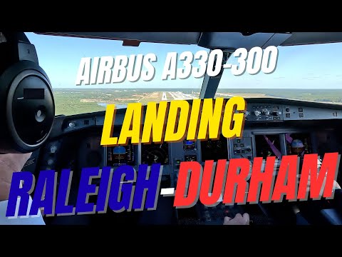 Airbus A330-300 landing Raleigh-Durham RDU runway 05L - cockpit view - CaptainPadde