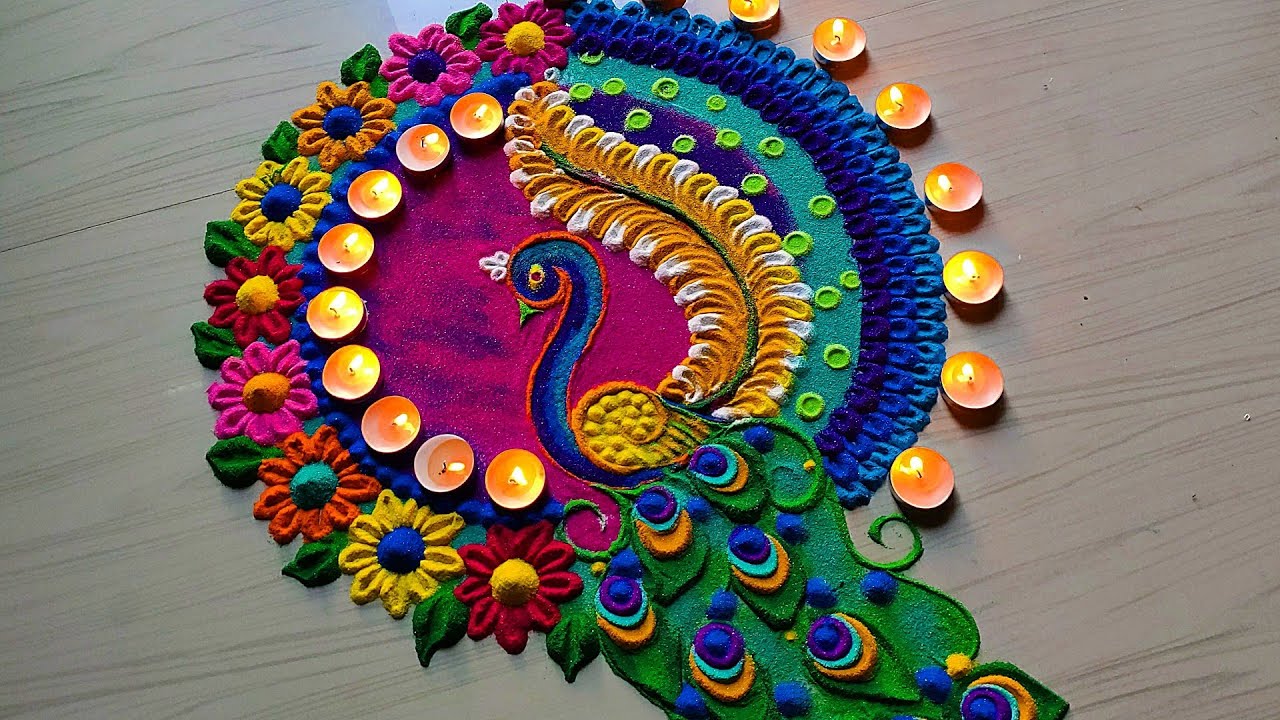 Peacock rangoli designs || satisfying video || Sand art
