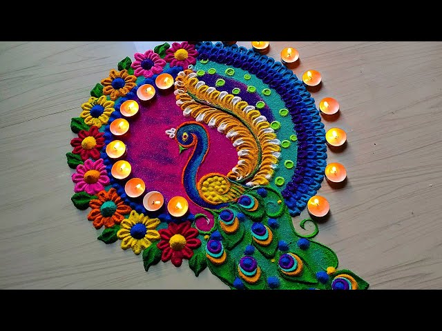 Peacock rangoli designs || satisfying video || Sand art