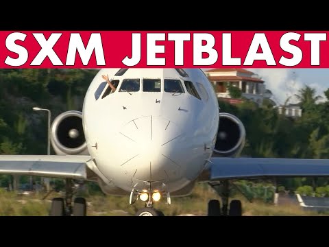 MD80 JETBLAST at Maho Beach, St Maarten Airport
