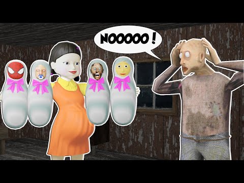 Baby Grannies vs Grandpa vs Pregnant Squid Doll in Granny House