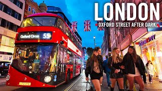London Walk After Dark Tour 4K – Oxford Street Shopping At Night