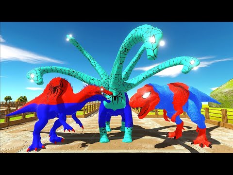 DEATH RUN OASIS vs HYDRA SPIDERMAN BRACHIOSAURUS FPS PERSPECTIVE - Animal Revolt Battle Simulator
