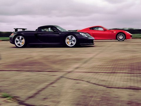 HD: Ferrari 599 vs. CGT (Ferrari 599 GTB F1 Fiorano vs. Porsche Carrera GT)
