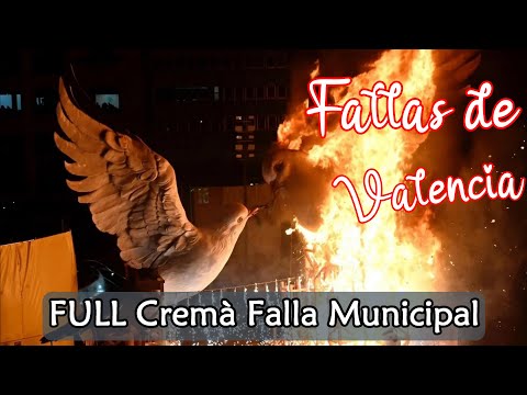 💥 Fallas de Valencia 2024 💥 Nit de la Cremà Falla Municipal Pirotecnia del Mediterráneo Full Show