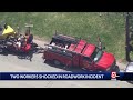 Workers shocked when dump truck contacts wires
