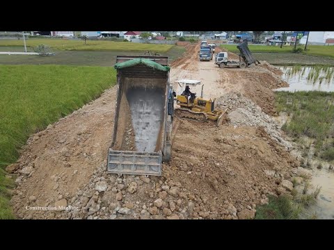 Nice Incredible Build New Road , Mighty Bulldozer D20P Pushing Soil and 5 Ton Truck Unloading Soil