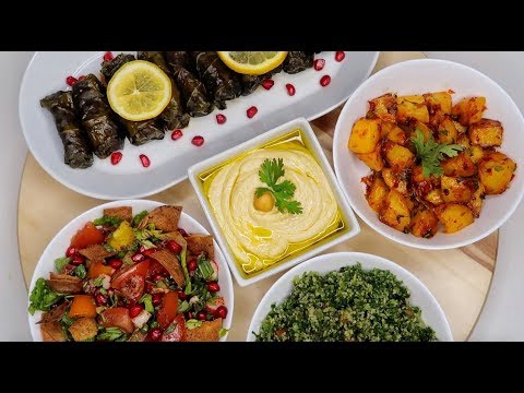 Arabic Cold Mezze platter/ Hummus | tabbouleh | fattoush |  | vineleaves | Best indian food channel