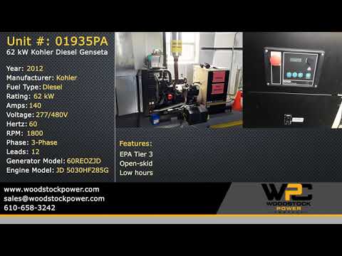 Used 62 kW Kohler 60REOZJD Diesel Generator - EPA Tier 3 Certified