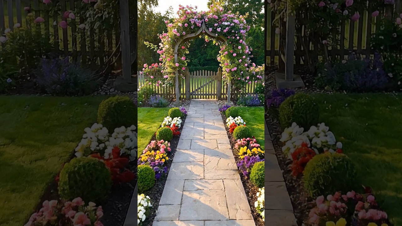 Rose Garden Arch Walkway | Dream Entry Path 🌸🌿✨#rosegarden #gardenarch #gardenpath #flowergarden