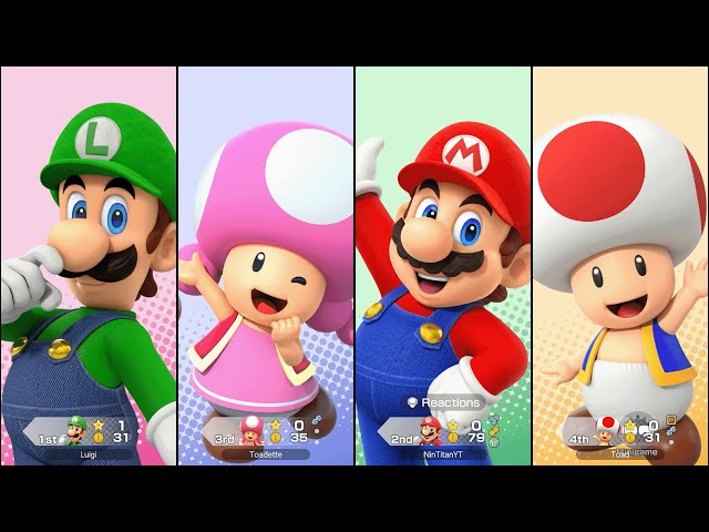 Super Mario Party Jamboree - Mario vs Luigi vs Toad vs Toadette - Roll 'em Raceway