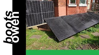 DIY Installation ground mount solar panels: recycled timber frame, full wiring for under £100.