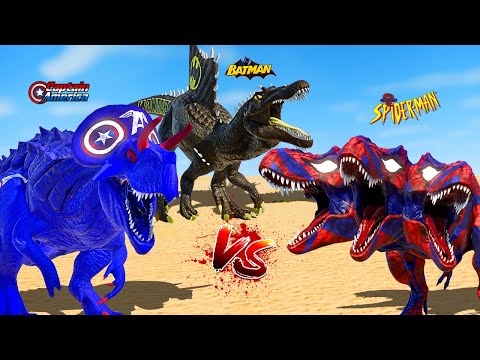 Spiderman T-Rex vs Captain America I-Rex vs Spinosaurus vs Dark Godzilla 🌍 Jurassic World Evolution