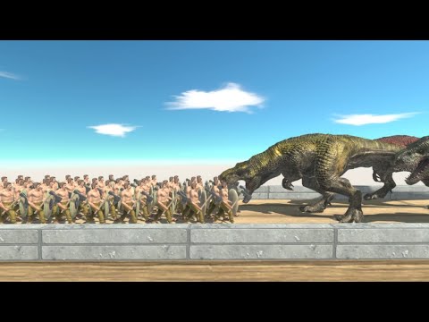 T-Rex vs 50 HUMAN on Sky Bridge Animal Revolt Battle Simulator
