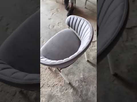 Dark grey wooden velvet cushion dining chair without armrest