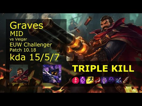 Graves vs Veigar Mid - EUW Challenger 15/5/7 Patch 10.18 Gameplay