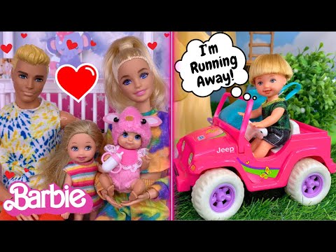 Barbie Doll Tommy is Jealous of New Baby Sister and Runs Away!