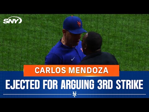 Carlos Mendoza ejected after questionable strike three call on Francisco Alvarez | SNY