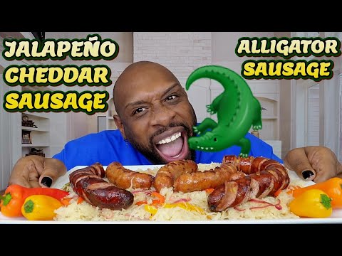 🐊ALLIGATOR🐊 PORK & JALAPEÑO CHEDDAR SAUSAGE SAUERKRAUT MUKBANG 먹방 ... EATING SHOW 먹방 ...