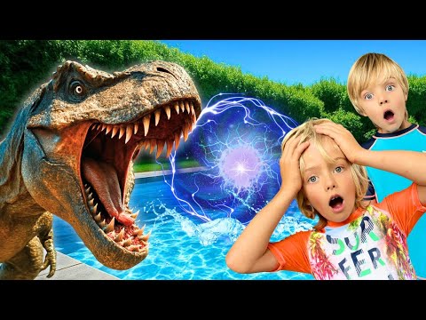 Jurassic Pool Adventure: Swimming with Dinosaurs! | Dinosaur Videos with Sky and Finn