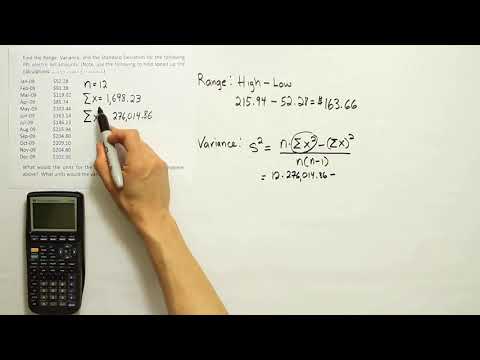 Find the range, variance, and standard deviation