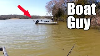 Spring Bank Fishing Interrupted By Bass Boat (Realistic)