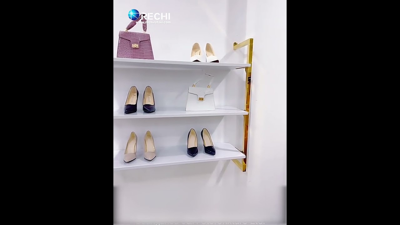 Golden Stainless Steel & MDF Shoes Bag Display Racks with Three Layers