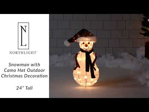 Lighted Snowman with Camo Hat Outdoor Christmas Decoration - 24" | Northlight QH91172 | Northlight