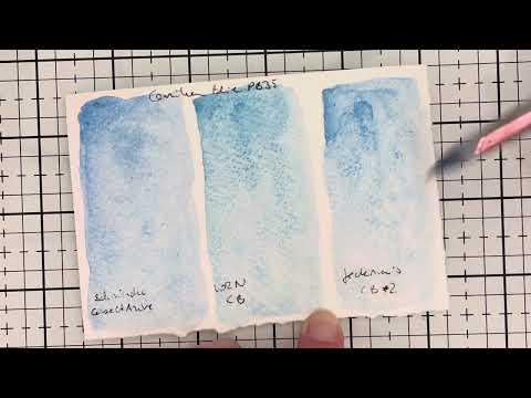 Cerulean blue watercolour comparison: PB35 from Schmincke, Winsor & Newton, Jackman's swatch-card