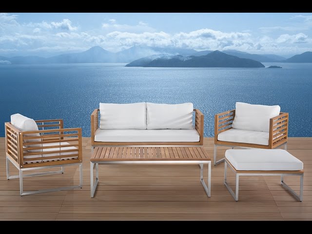 Video Teaser für Beliani Edelstahl Gartenmöbel Set - Tisch - Sofa - 2x Sessel - Ottoman - BERMUDA - De