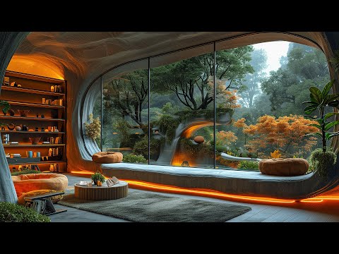 Jazz in Nature with Cozy Forest Coffee Shop Ambience for Reading, Relaxing ~ Warm Jazz Music