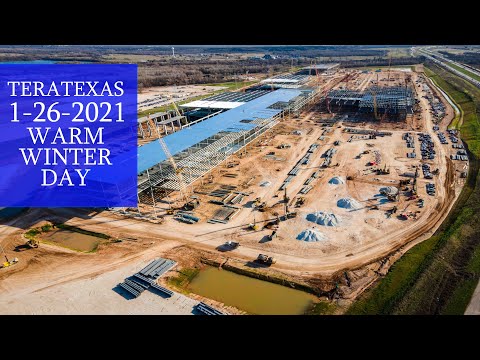 Tesla TeraTexas Construction by Drone - Warm Winter Day Over GigaTexas Elon Musk Creation Cybertruck